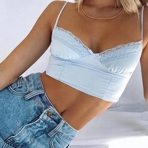 Princess Polly baby blue lace tank top